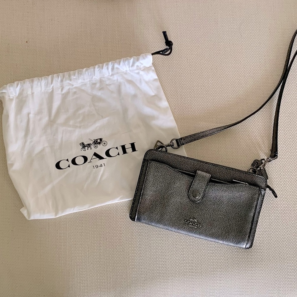 Coach Gray Metallic Crossbody Purse w/ Bag